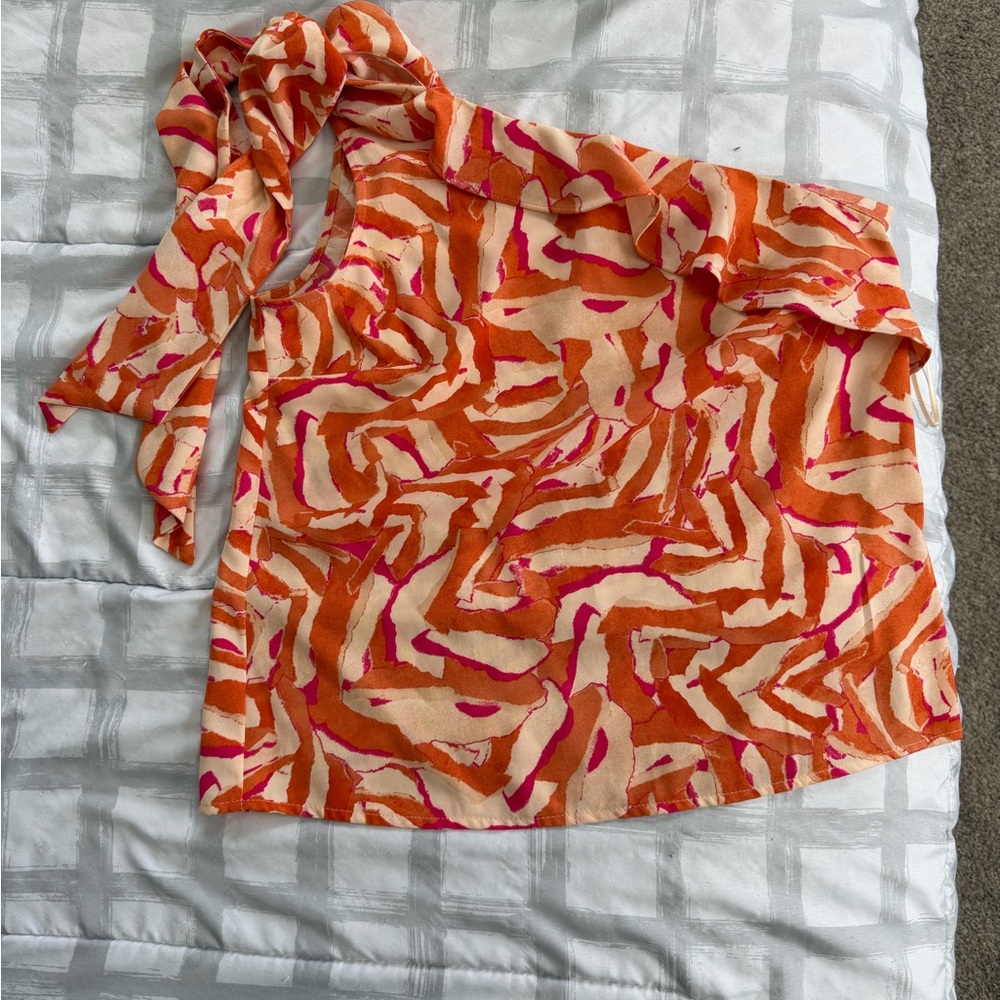 Nine West Vibrant Orange and Pink Blouse
